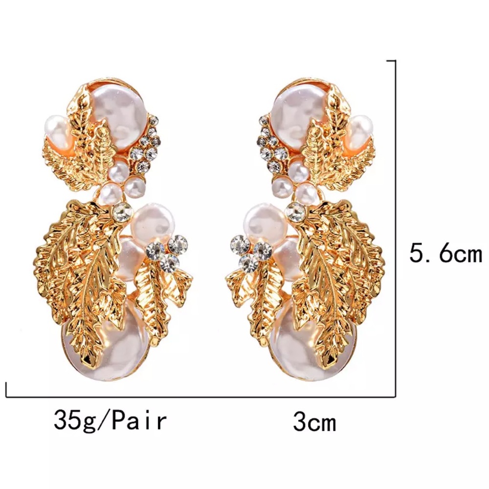 Zara Gold Rhinestone Pearl Earrings - Picture 4 of 8